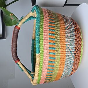 Handwoven Black and Tan Basket D:17", H:11"